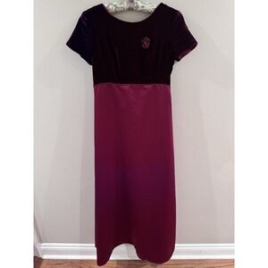 Vintage Y2K Cachet Burgundy Velvet Satin Dress Size 10 USA Romantic Gothic